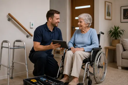 Home accessibility support for an older woman.